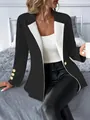 Chic black and white contrast blazer featuring elegant gold buttons and textured lapels - S / Tops / Black