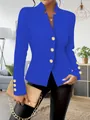 Eleganter königsblauer Langarm-Blazer mit klassischen Goldknöpfen für Damen. - Blau