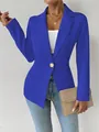 Elegante koningsblauwe blazer met lange mouwen, gouden knoop en slanke pasvorm voor dames - Blauw