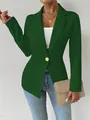 Elegante donkergroene blazer met lange mouwen voor dames met gouden knoopsluiting. - Groen