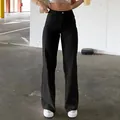 Detalle de vaqueros negros de cintura alta y pierna ancha para un estilo casual chic - S / Bottoms / Negro