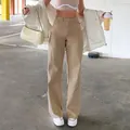 Vaqueros beige de moda con tiro alto para mujer, pernera ancha y estilo informal urbano. - XL / Bottoms / Caqui