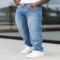 Casual mens patchwork loose fit denim jeans in light blue street style - Medium Blue