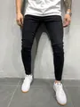 Detailweergave van de zwarte skinny stretch jeans voor heren met een slanke pasvorm - S / Bottoms / Zwarte Stijl (NK362)