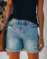 Classic light blue high waisted distressed washed denim shorts for women summer style - S / Bottoms / Light Blue (6627)