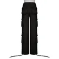 Rear view of high-waisted black cargo pants with multiple flap pockets and wide leg - S / Bottoms / Black