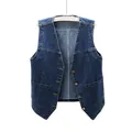 Klassische lockere ärmellose Jeansweste für Damen in dunkelblauer Waschung Optik - M / Oberteile / Dunkelblau