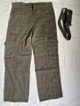 Vintage style brown wide-leg cargo pants with multiple utility pockets and belt - S / Bottoms / Grey Green