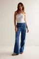 Full-body shot of female model in loose-fit wide-leg denim jeans with patch pockets - S / Bottoms / Blue