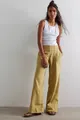 Full length view of a fashion model wearing mustard yellow wide-leg denim trousers - S / Bottoms / Lemon Yellow