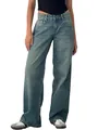 Vue de face du jean droit délavé vintage de haute qualité pour femme en bleu - XS / Bas / Bleu Nostalgie