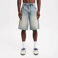 Professional studio shot of men's loose fit vintage light blue washed denim shorts - S / Bottoms / Light Blue
