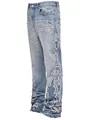 Dettaglio di jeans in denim azzurro a gamba dritta con ricamo laterale bianco elaborato - 28 / Pantaloni e gonne / Celeste