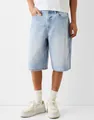 Close-up of light wash men's denim shorts in a relaxed fit for casual summer wear - S / Bottoms / Light Blue
