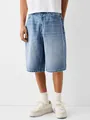 Light blue loose fit denim shorts for men, comfortable knee length casual summer wear - S / Bottoms / Blue