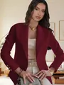 Elegant burgundy long-sleeved blazer featuring a classic lapel and stylish three-button cuffs - Burgundy
