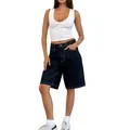 Classic women's dark blue denim bermuda shorts with a slim fit in European style - S / Bottoms / Indigo Blue