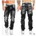 Premium men's black distressed hip-hop straight leg jeans with contrast stitching - S / Bottoms / Black