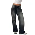 Detail shot of vintage American low-waist washed straight-leg jeans with wide-leg fit. - XS / Bottoms / Gray (207)