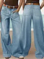 Detailed front and back views of high-waisted wide-leg denim jeans in light blue wash. - S / Bottoms / Sky Blue