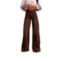 Elegantes vaqueros de mezclilla marrón retro de cintura alta y pierna ancha para mujer, moda. - S / Bottoms / Marrón