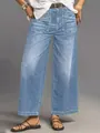 Detailansicht einer hellblauen Damen-Retro-Jeans mit weitem Bein und großen Taschen - S / Unterteile / Hellblau (2525#)