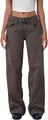 Detailed view of American vintage low-waist washed straight wide-leg denim jeans for women - XS / Bottoms / Dark Brown (349)