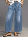 Modische weite Damen-Jeans im Retro-Blau mit lockerem Schnitt und mittlerer Taille - S / Unterteile / Himmelblau (2559#)
