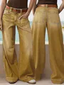 Vintage mustard yellow high waisted wide leg denim trousers with straight fit design - Earthy Yellow