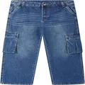 Front view of men's loose straight leg blue cargo jeans with functional multi-pockets - S / Bottoms / Dark Blue