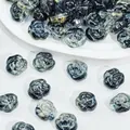 Macro detail of rose-shaped iridescent glass beads for jewelry making - Rose Style (L584) / 12x14x8mm / Dark Blue