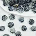 Macro detail van roosvormige iriserende glaskralen voor sieraden - Roos Stijl (L584) / 12x14x8mm / Donkerblauw