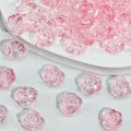 Macro view of pink glass rose beads with 12x14x8mm size and 1.5g weight info. - Rose Style (L586)