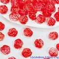 Macro view of red rose-shaped glass beads for DIY jewelry making with gold glitter - Rose Style (L588)