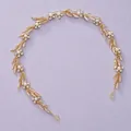 Serre-tête de mariée doré élégant avec perles blanches et fleurs en cristal style floral - Bandeaux pour séance photo HS-J4694G