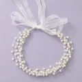 Serre-tête élégant à plusieurs rangs de perles blanches avec ruban blanc pour mariée - Bandeaux pour séance photo HS-J7006S