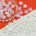 Close-up of 14x14x8mm iridescent star glass beads with bow knots for DIY jewelry making - 14x14x8mm / Colorful White (L677)