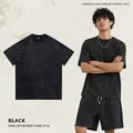 Vintage washed black 100% cotton oversized men's t-shirt with drop shoulder design - S / Tops / Distressed Black