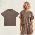 Vintage braunes 230g Baumwoll-T-Shirt im gewaschenen Distressed-Look für Herren. - S / Oberteile / Distressed Kaffee