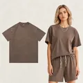 Vintage brown 230g pure cotton washed distressed loose fit t-shirt for men. - S / Tops / Distressed Coffee