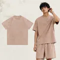 Vintage wash 230g heavy cotton oversized drop shoulder t-shirt in apricot color for men - S / Tops / Distressed Apricot