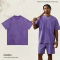 T-shirt homme 230g pur coton violet délavé effet vieilli coupe décontractée - S / Hauts / Violet Délavé