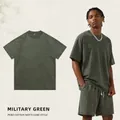 T-shirt vintage en coton lavé vert militaire, coupe ample et épaules tombantes - S / Hauts / Vert Armée Délavé