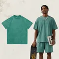 T-shirt oversize homme vert vintage effet délavé à l'acide en pur coton 230g d'été - S / Hauts / Vert Gazon Vieilli