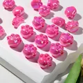 Pink pearlescent acrylic beads in cat paw shape for DIY jewelry and phone chain making - 1.9x1.6cm / Horizontal Hole / Rose Red