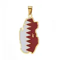 Premium 18K gold plated stainless steel Qatar map pendant with maroon enamel detail - Qatar Map / Gold