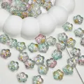 Detail view of gradient cherry blossom glass beads with gold foil for DIY jewelry - Cherry Blossom / 12mm / Pink & Green