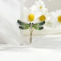 Elegant green dragonfly brooch with sparkling rhinestones and gold-tone finish. - Green Dragonfly (XD7957)