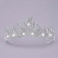 Elegant silver Gothic bridal tiara featuring pearl accents and intricate branch design - Retro Silver (TS-J2835S)