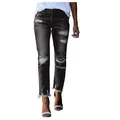 Jean skinny noir pour femme avec détails déchirés élégants et ourlet effiloché tendance - Noir et Gris